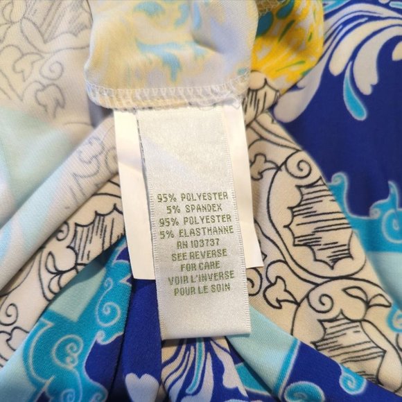 DONNA MORGAN for A PEA IN THE POD | Faux Wrap Yellow & Blue Maternity Dress - Picture 9 of 11